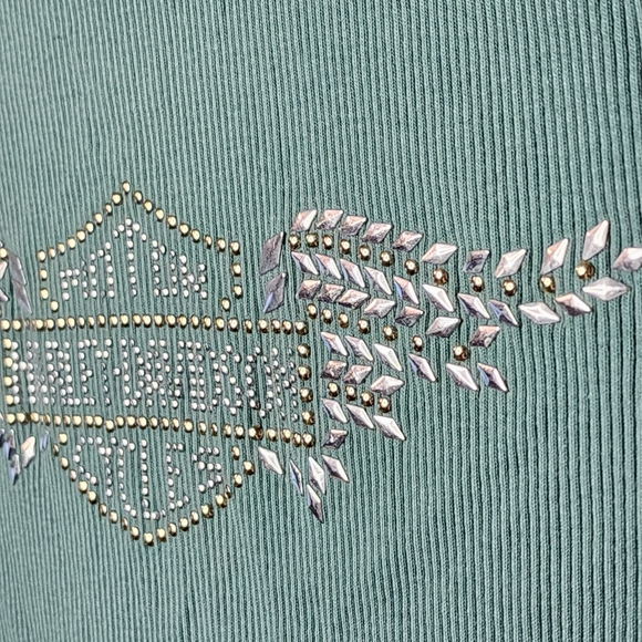 Harley Davidson Winged Logo Shirt Bling Ribbed Cotton Stretch Women's S - Picture 4 of 6